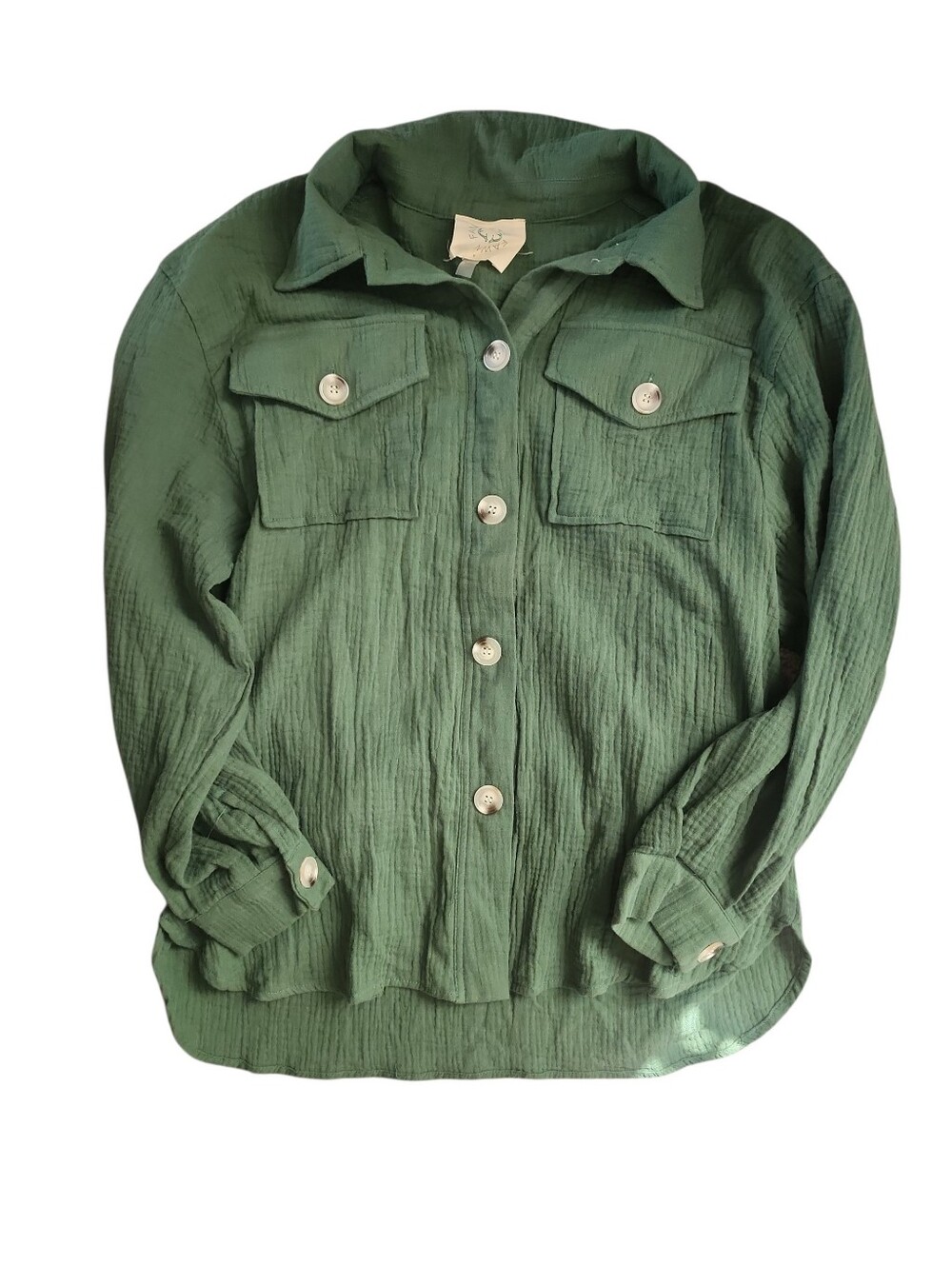 Fantastic Fawn Collared Button‎ Up Green Top Size Small